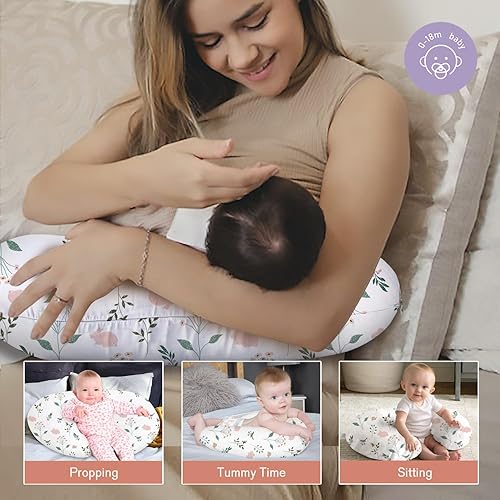 Vista 111 de Little Grape Land - Almohada de lactancia para bebés, de apoyo, alimentación con biberón, tiempo boca abajo, con funda lavable a máquina y relleno