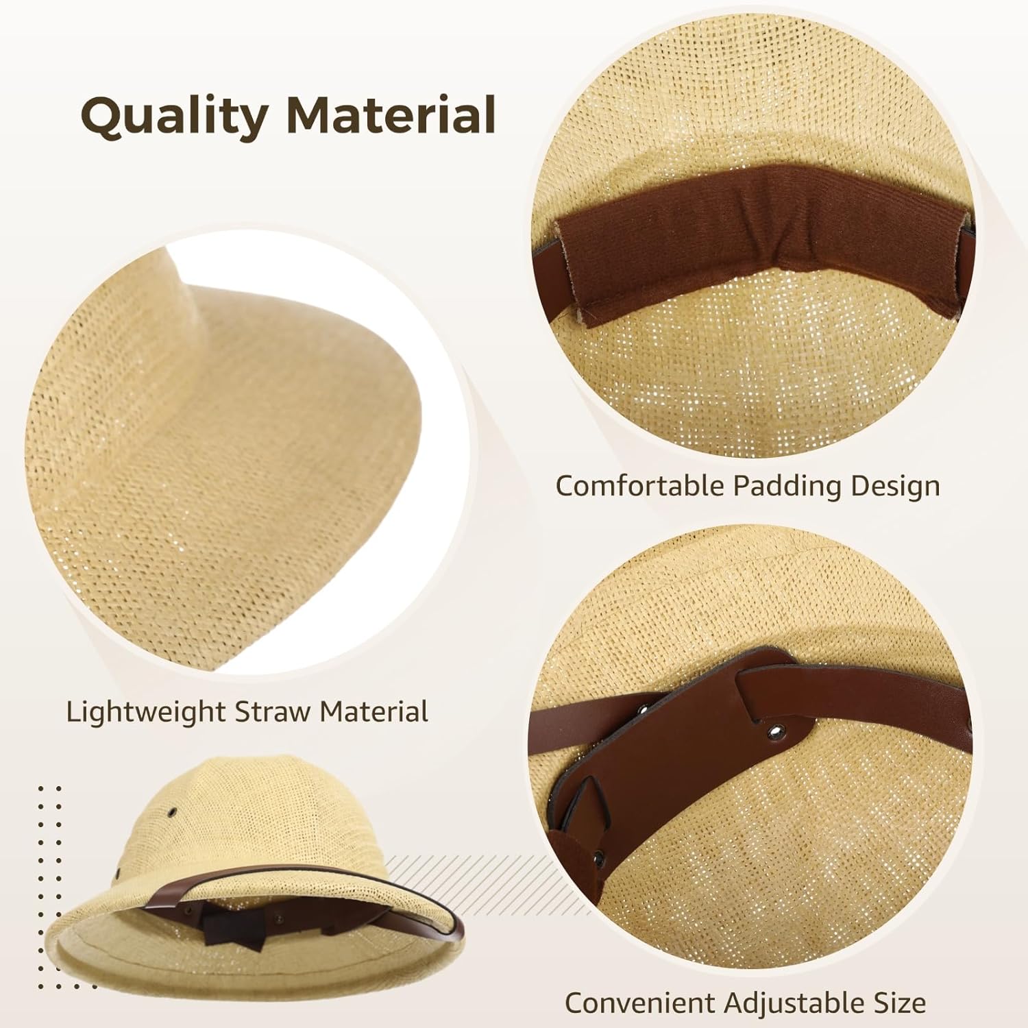 2 Pcs Pith Helmet Hat for Men, Adjustable Straw Sun Hats, Breathable Adult British Safari Explorer Hat for Outdoor Adventuring, Fishing, Hiking, Gardening