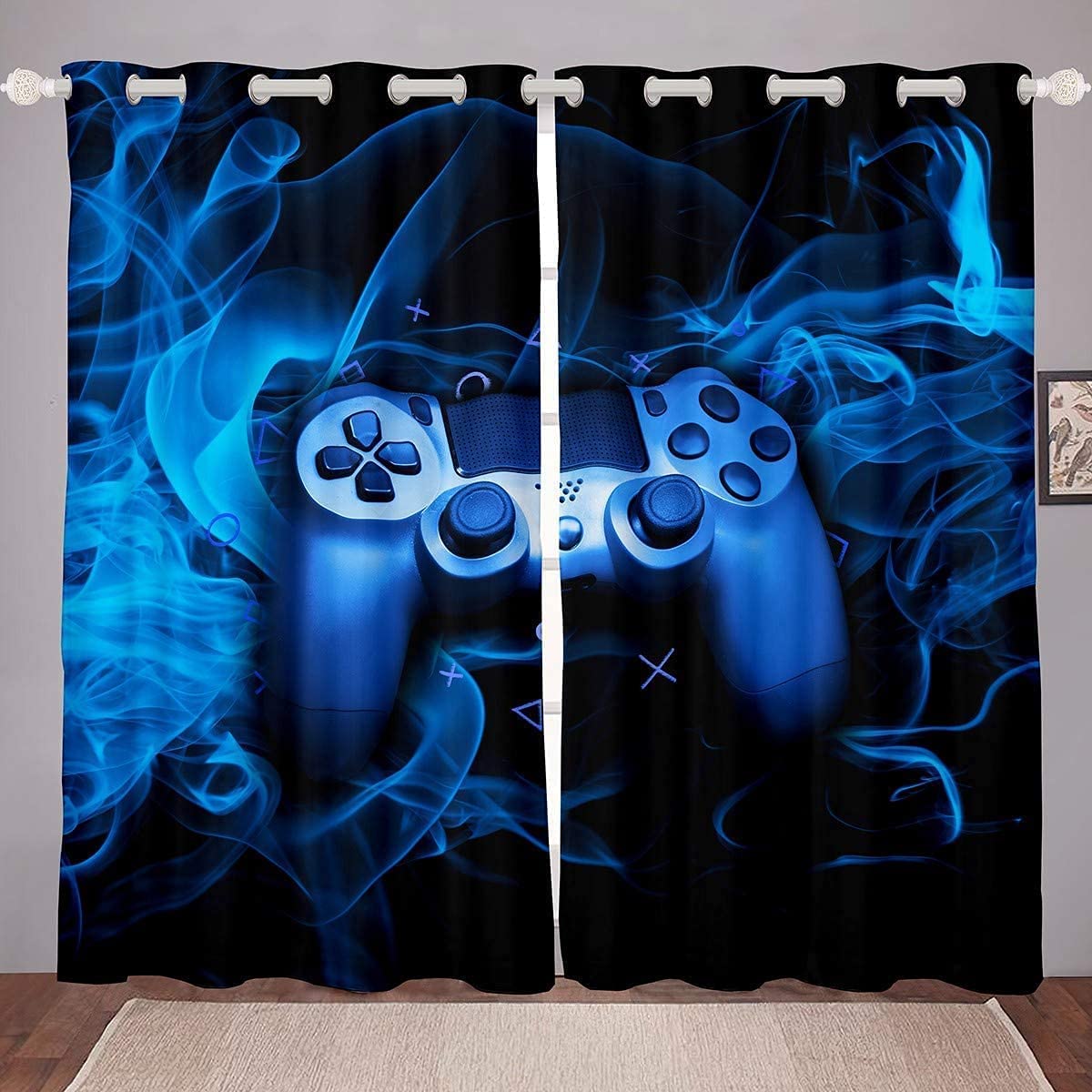 Cortina térmica azul Loussiesd de videojuegos con ojales para el dormitorio de niños