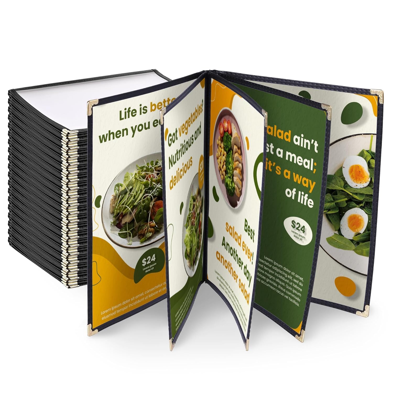 Cubiertas de menú, portamenús, Cubierta de menú, Libro de menú, Cubierta de menú, Cubiertas de menú de Restaurante, Carpeta Negra para Bar, cafetería y Restaurante (16 páginas, 32