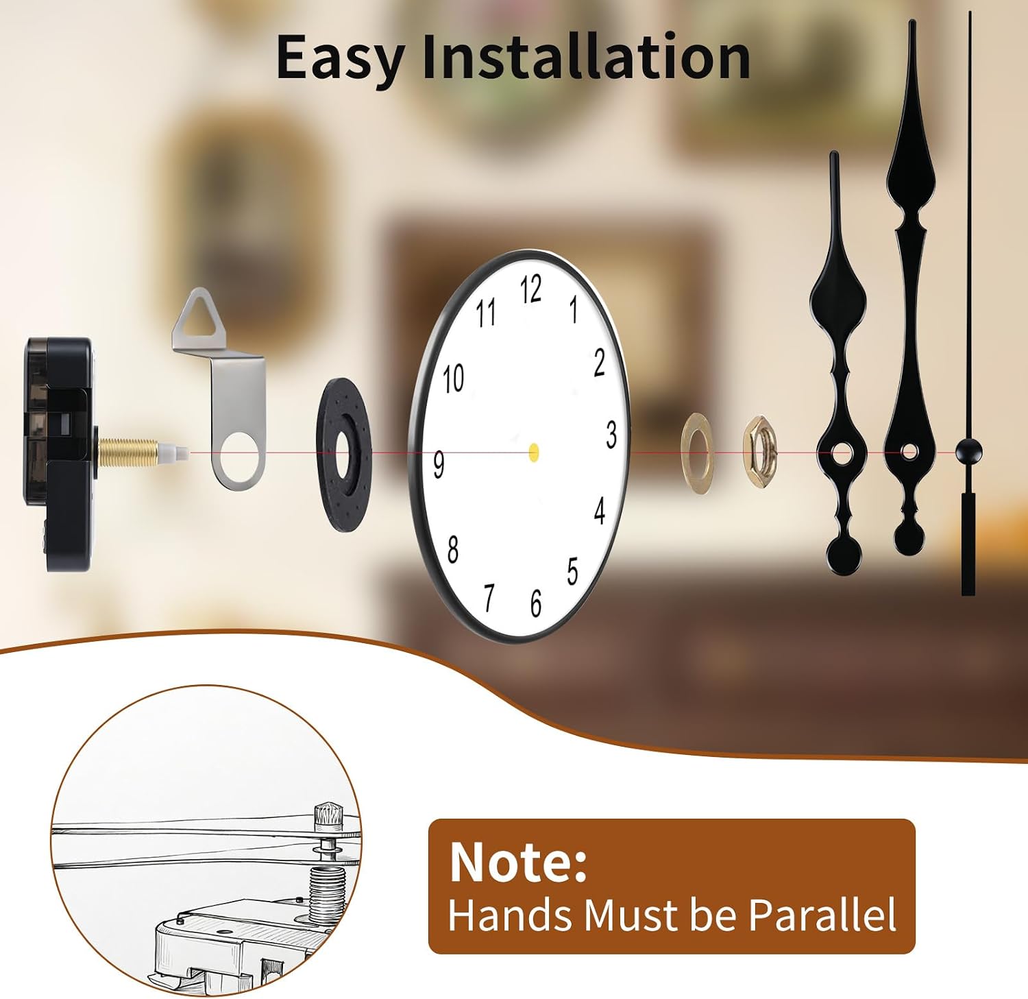 4 Set Silent Quartz Clock Movement Mechanism Kit, 4 Pairs Hands 4 Shaft Lengths 13.5-23 mm, DIY Clock Replacement for 1-13 mm Faces & 8-14 Inch Clocks, Battery Operated Non-Ticking (Black)
