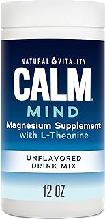 Natural Vitality Calm Mind, Magnesium Citrate + L-Theanine Powder, Supplement for Stress Relief, Gluten Free & Vegetarian, Unflavored, 12 oz.