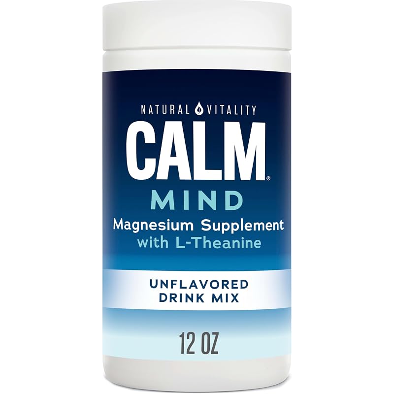 Natural Vitality Suplemento de Magnésio com L-teanina em pó sem sabor 355 mL