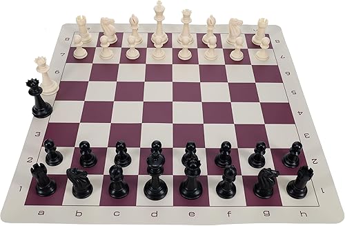 Miniatura 3 de WE Games Juego de ajedrez para torneos con piezas de ajedrez de plástico y tablero de ajedrez de vinilo azul enrollable de 19.75 pulgadas, juego