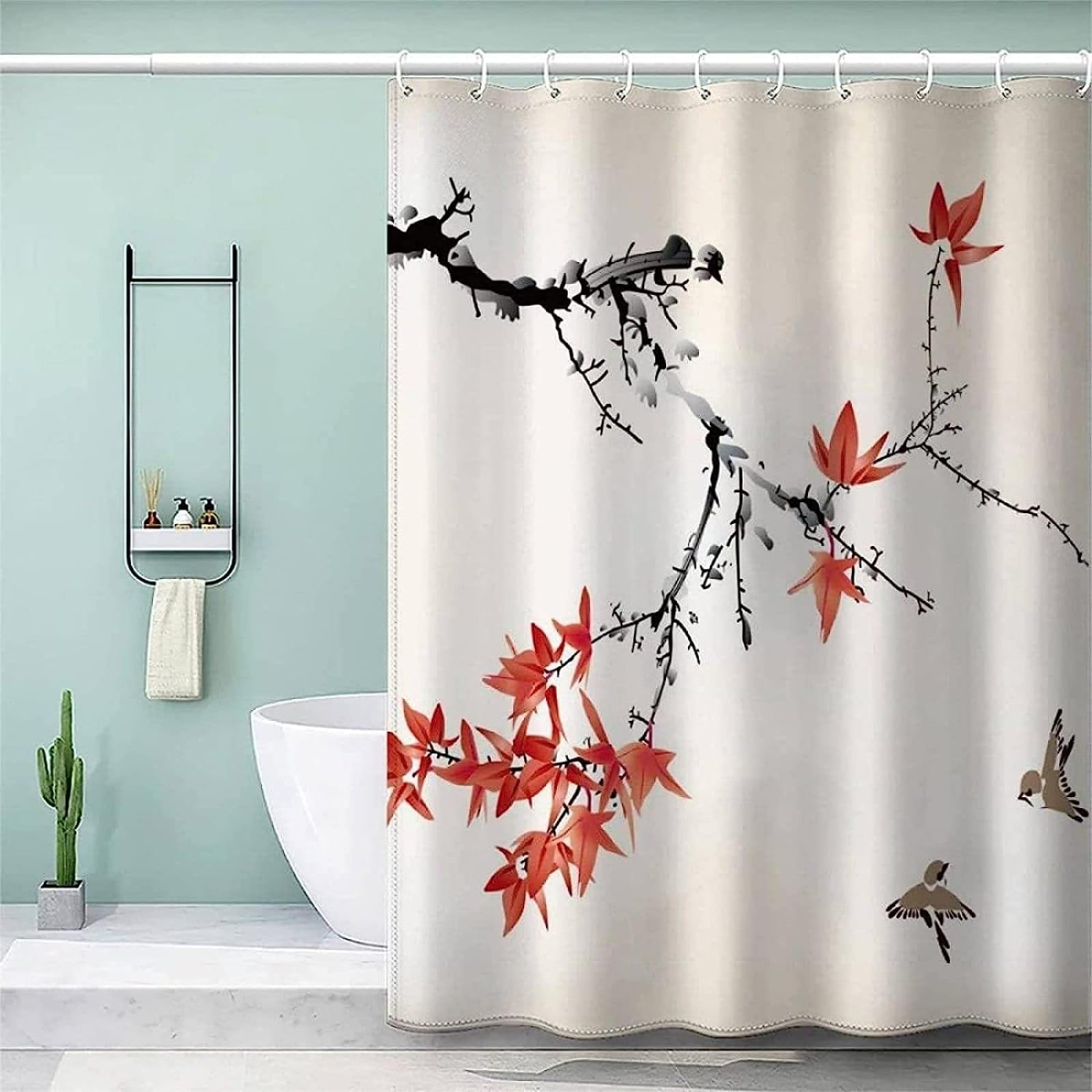 Emwnodti Kirsch-Duschvorhang – Mit Früchten & Blättern, Wasserdicht, 183x183 Cm, 12 Haken