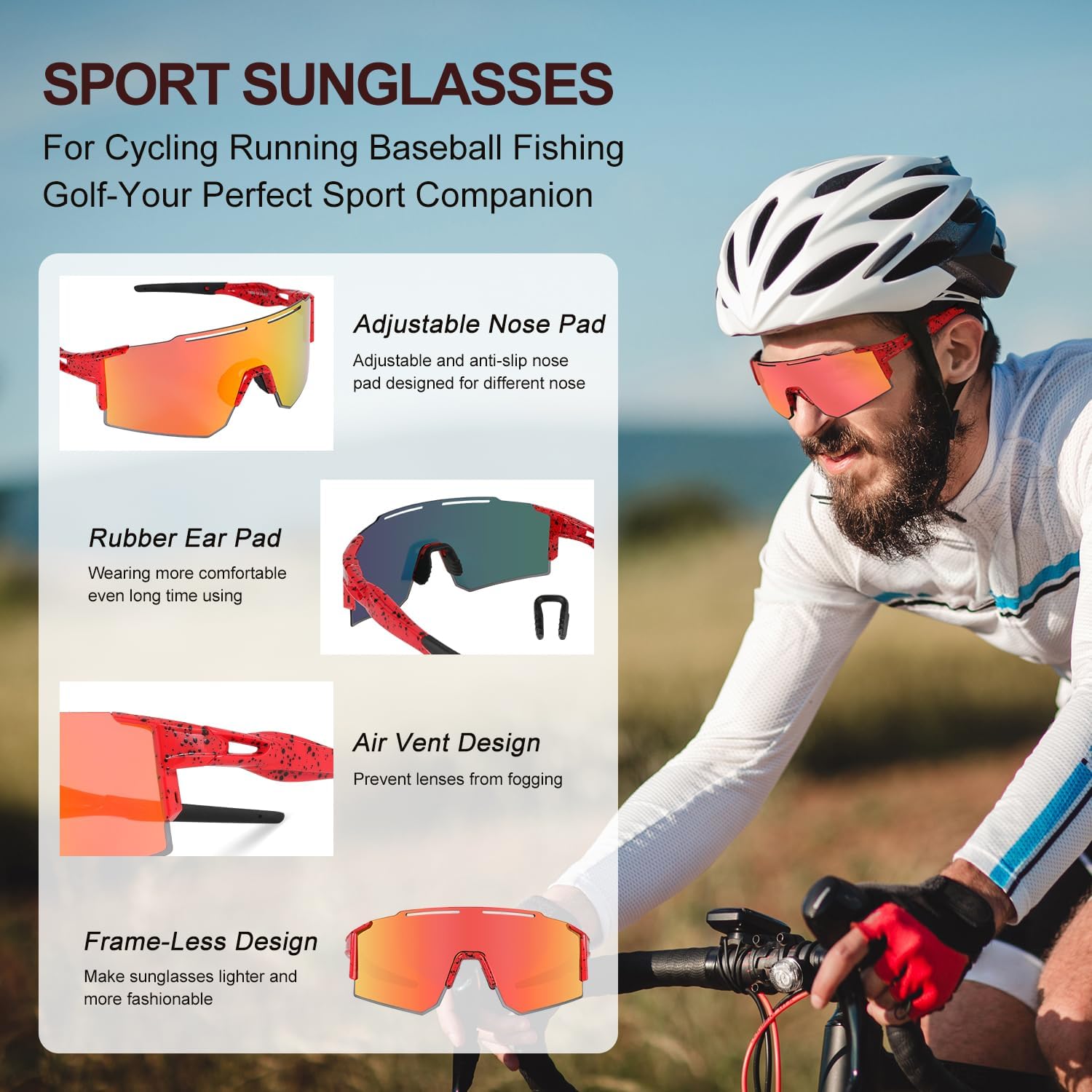 IX INOXTO Sports Sunglasses for Men Women Cycling Sunglasses Lightweight TR90 Frame UV400 Protection Goggles for Baseball Run - Image 5