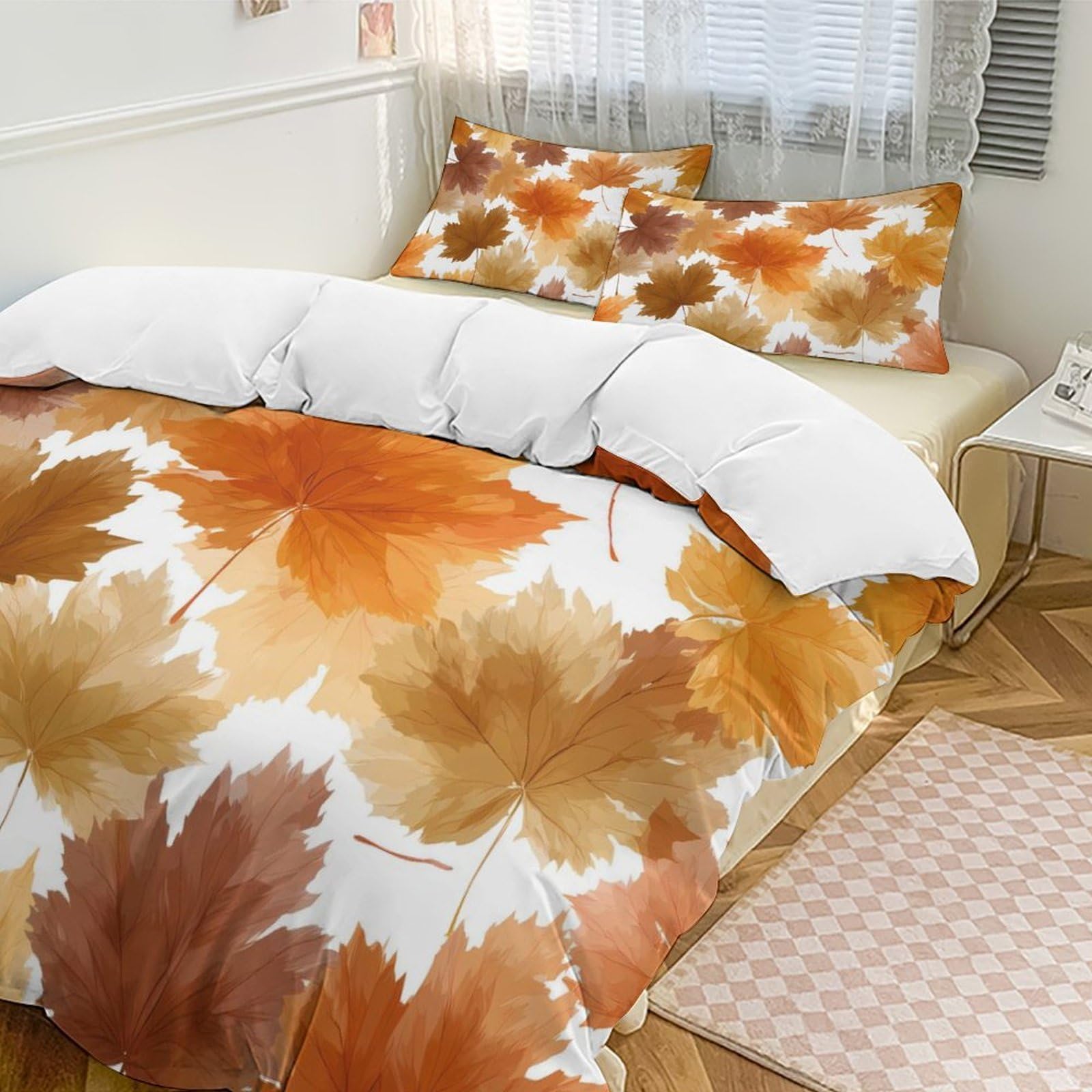 Parure de lit 229x229 cm feuilles d'érable jaunes avec housse de couette et taies d'oreiller