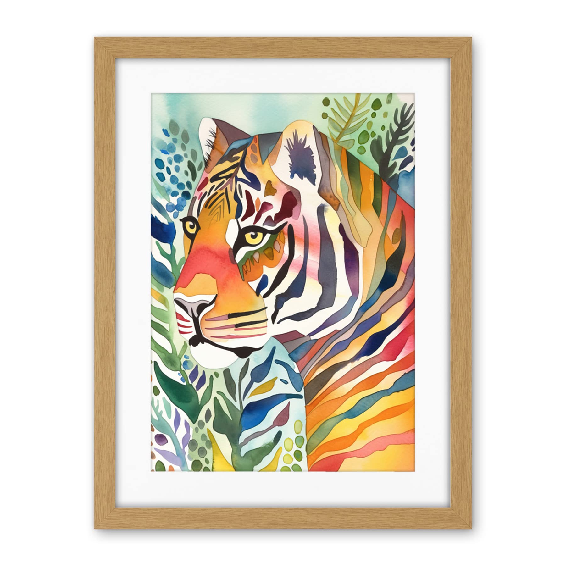 Artery8 The Hidden Tiger Folk Art Artwork Framed Wall Art Print 18X24 Inch