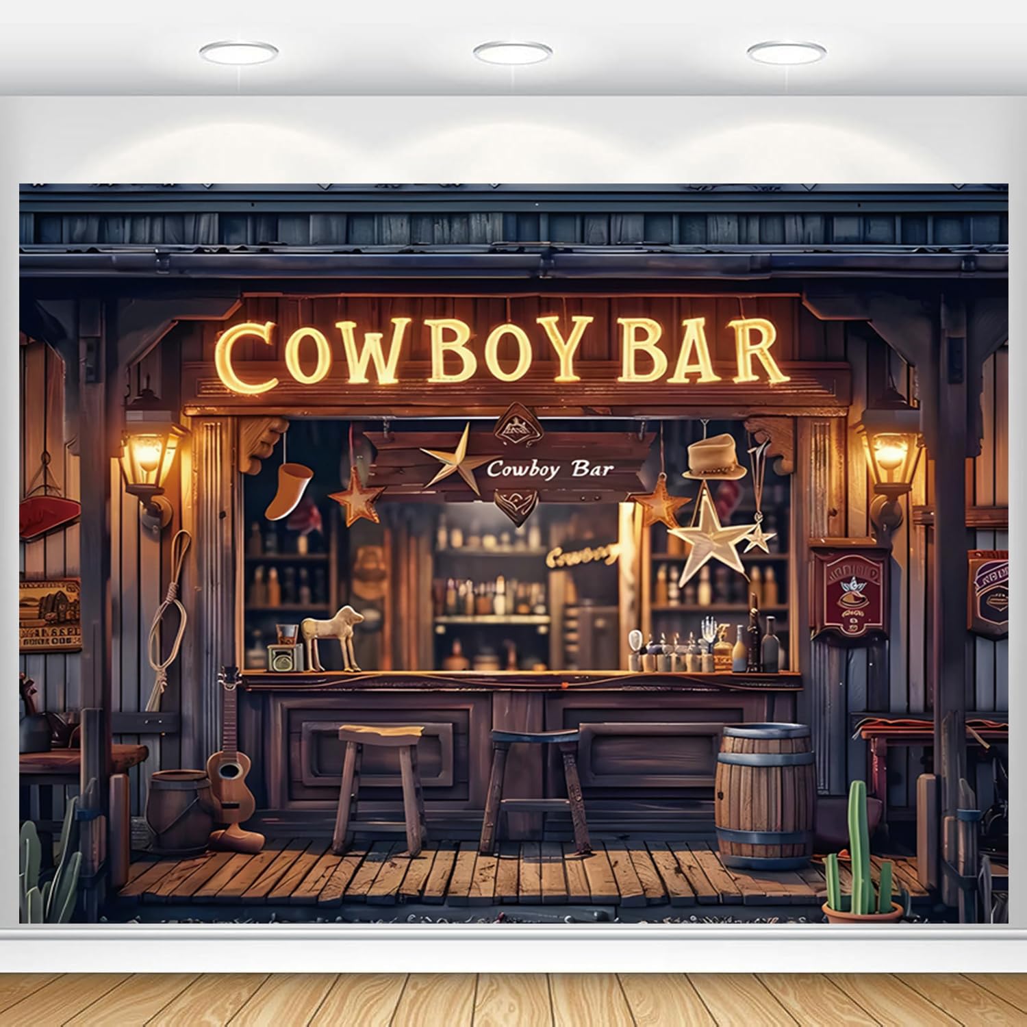 Western Backdrop 10x8ft Cowboy Themed Party Decorations Wild West Banner Saloon Vintage Bar Wild West Country Background for Kids Adults Photoshoot