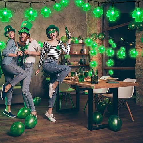Miniatura 6 de Viewpick Guirnalda de luces solares de trébol para decoración del día de San Patricio, 20 pies, 50 luces LED de trébol de la suerte, impermeables,