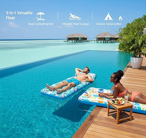 Miniatura 6 de Paquete de 2 tapetes inflables para piscina, tumbona, juguetes de natación multiusos para fiesta en la piscina, playa de verano, al aire libre,