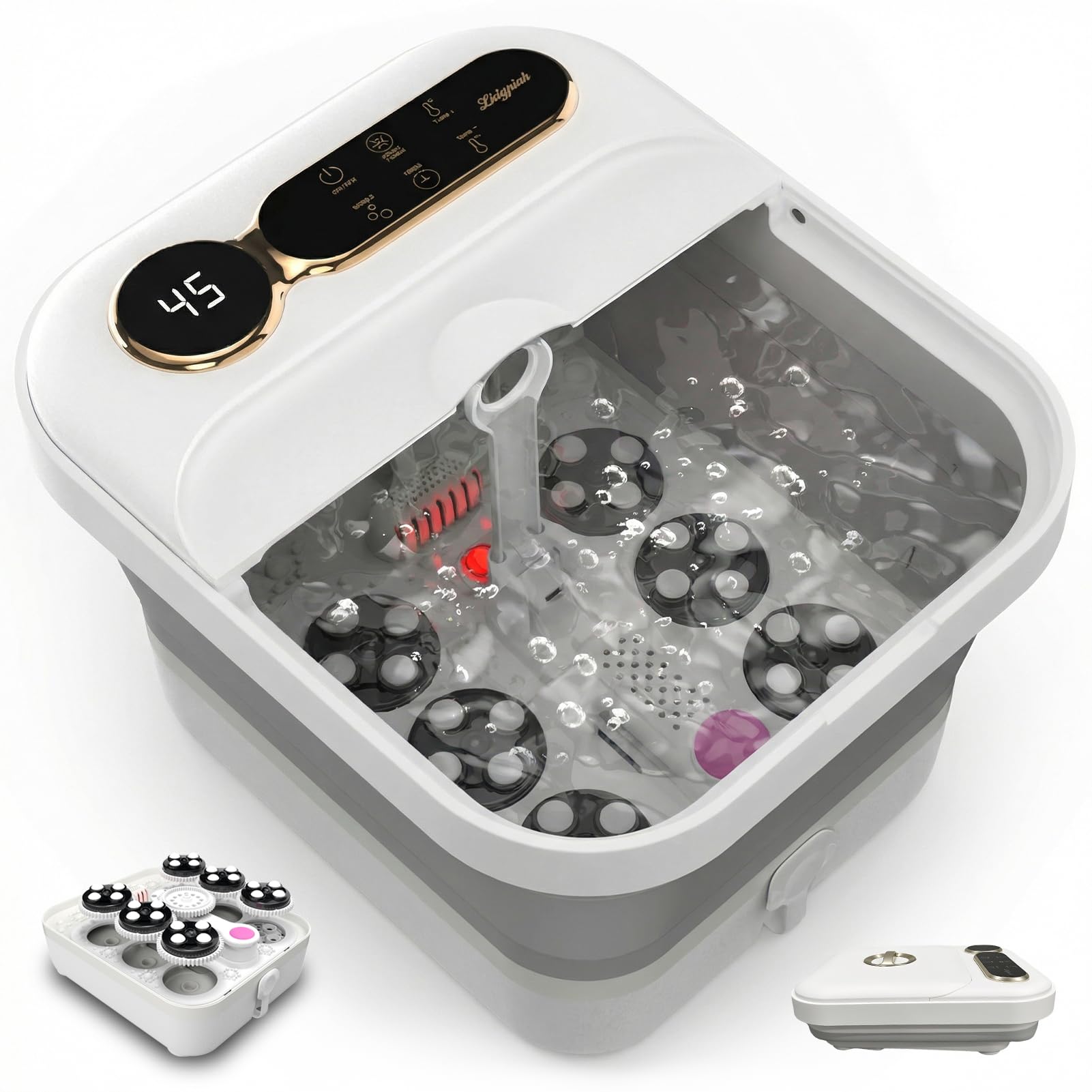 Bain de Pieds Pliable Chauffant, Électrique Masseur Spa de Pieds avec 24 Rouleaux de Massage Shiatsu Motorisées, Contrôle des Bulles et de la Température, Baignoire Spa pour Pédicure pour Détendre Les