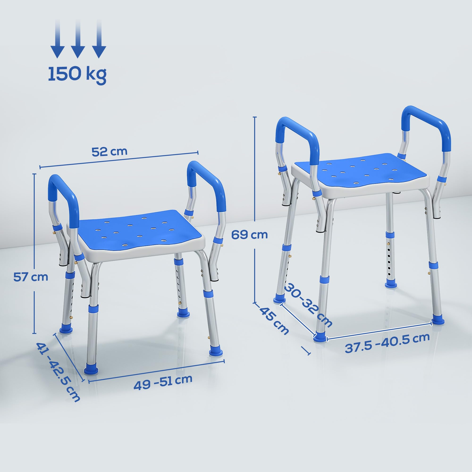 HOMCOM Taburete de Ducha portátil, Silla de Ducha Antideslizante con Altura Ajustable y cojín EVA, Silla de baño de Aluminio Inoxidable para Ancianos, discapacitados, Color Azul Oscuro