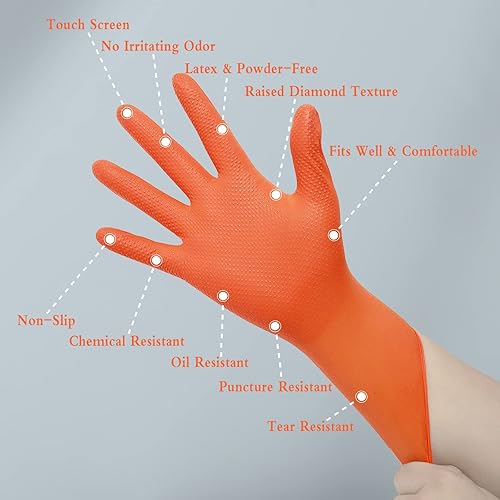 Miniatura 8 de Guantes desechables sin látex, guantes de nitrilo de 8 mil, guantes resistentes utilizados para industrial, seguros para alimentos, guantes de