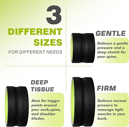 Miniatura 5 de Back Roller Wheel - 3 Pack Yoga Foam Roller for Physical Therapy & Back Stretcher, Deep Tissue Massage for Pain Relief & Stretching  Green.