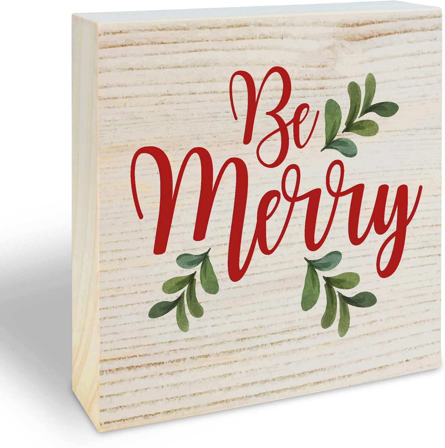 Decoración de mesa de madera de Navidad de 5 pulgadas  Be Merry  Cartel de bloque de madera rústica regalo para Navidad, decoración de mostrador de