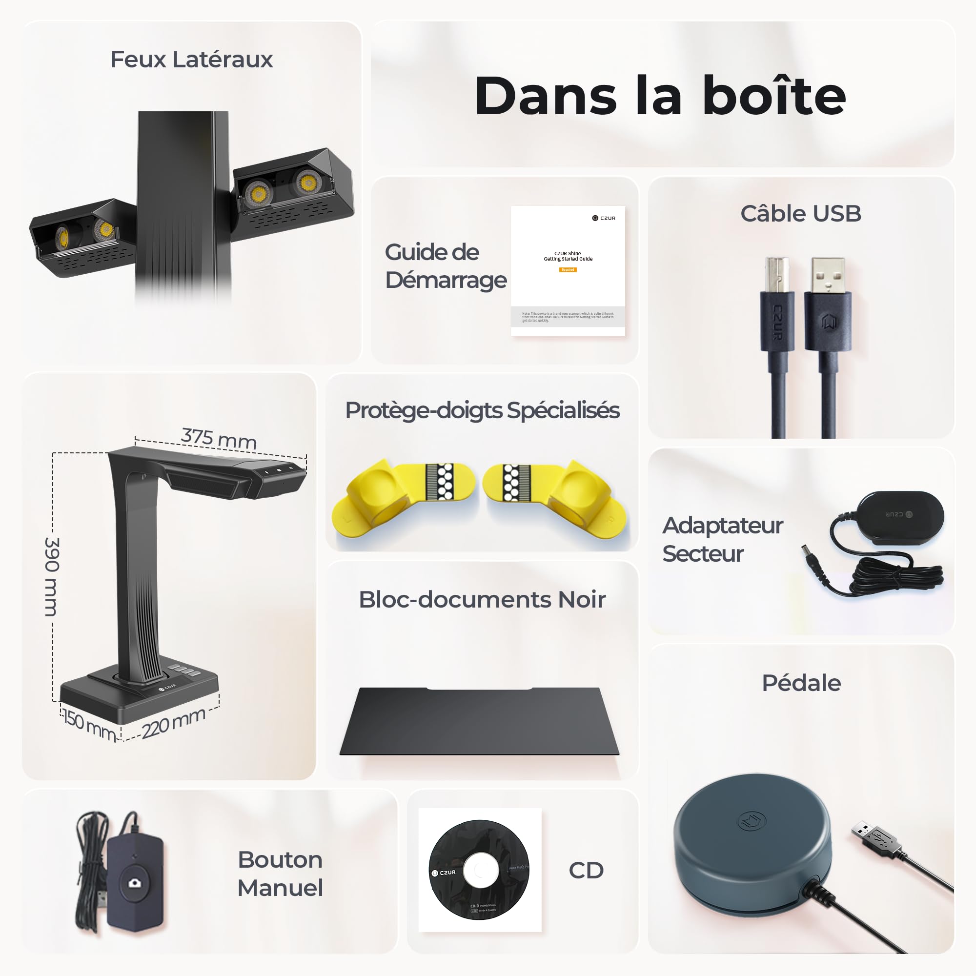 CZUR ET16 Plus Scanner de Documents A3, 16 MP, OCR Multilingue, macOS & Windows, PDF Éditable