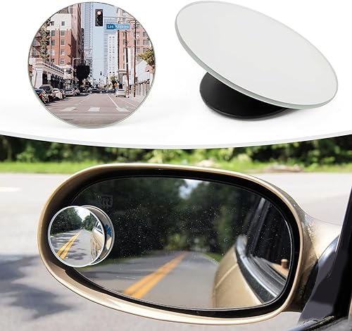 PSLER Espejo de punto ciego convexo redondo de 2 pulgadas, sin marco, 360 de gran angular con parte trasera autoadhesiva para automóvil, SUV y