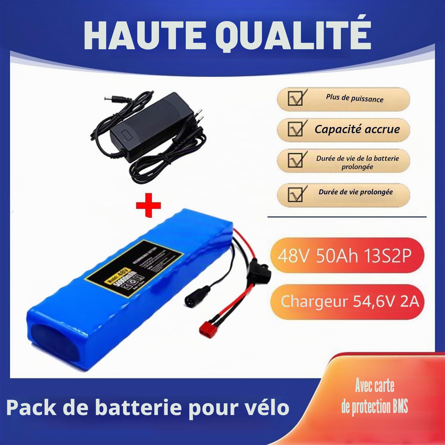 Batterie Trottinette Électrique 48V 50Ah pour Scooter Vélo Électrique 48V Protection BMS 13S2P pour 250W 500W 750W 1000W Et avec Chargeur