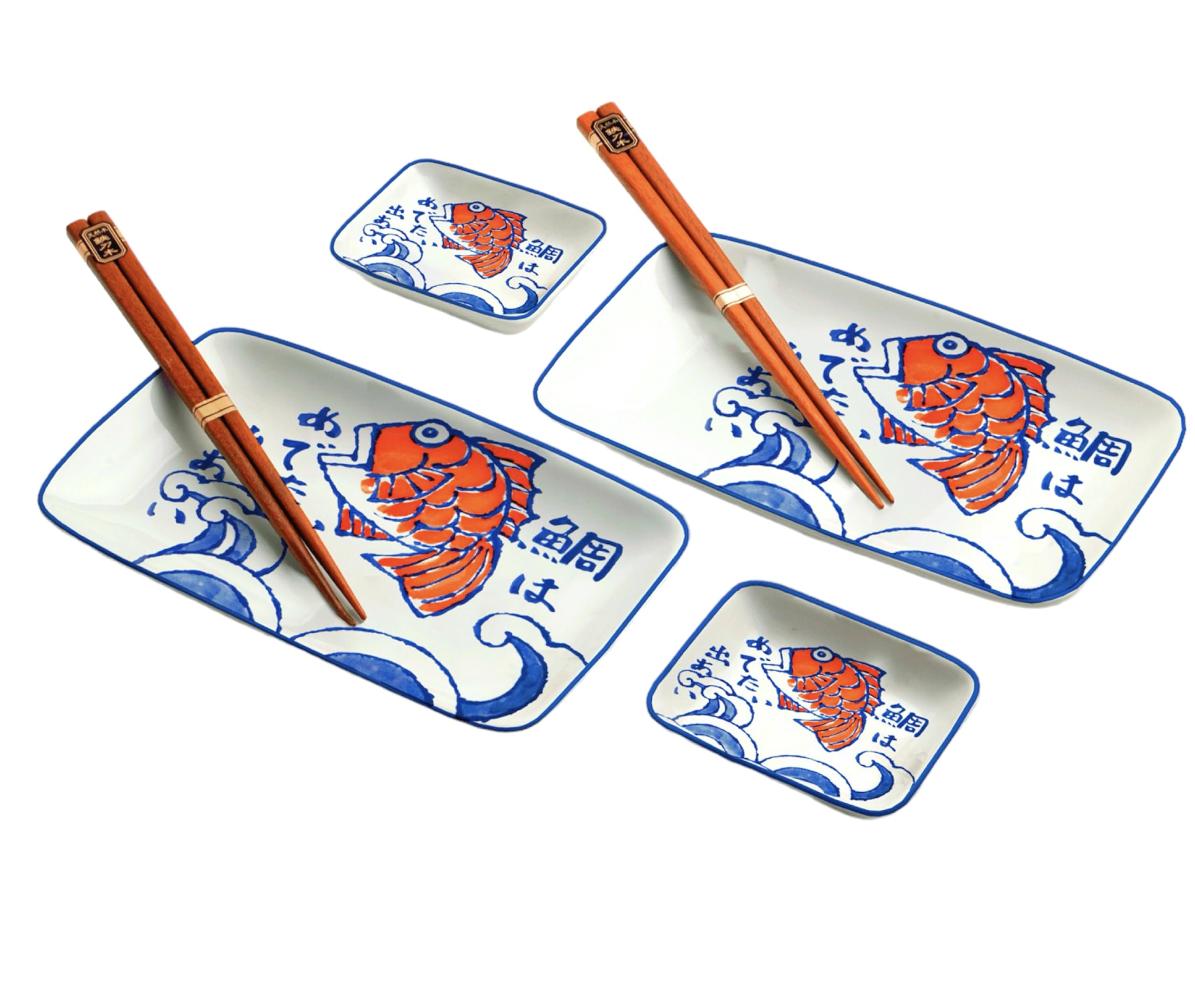 Luksusowy zestaw do sushi, sakana, 2 osoby, 6 sztuk, zestaw do sushi, japońskie naczynia, w zestawie - 2 talerze do sushi, 2 miseczki do sushi, 2 pałeczki do sushi