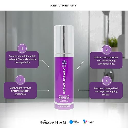 Miniatura 3 de KERATHERAPY Aceite de argán con infusión de queratina, 1.7 fl. oz., 1.7 fl oz – Reparación del cuidado del cabello para cabello seco dañado,