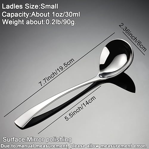 Miniatura 2 de Cucharón para salsa, cucharón pequeño, paquete de 2 cucharones de acero inoxidable 1810 de 7.7 pulgadas, apto para lavavajillas (color plateado).