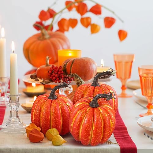 Vista 26 de Liliful 20 calabazas artificiales de espuma de 4.7 x 5.2 pulgadas, calabazas falsas de plástico para decorar decoraciones de simulación de cosecha