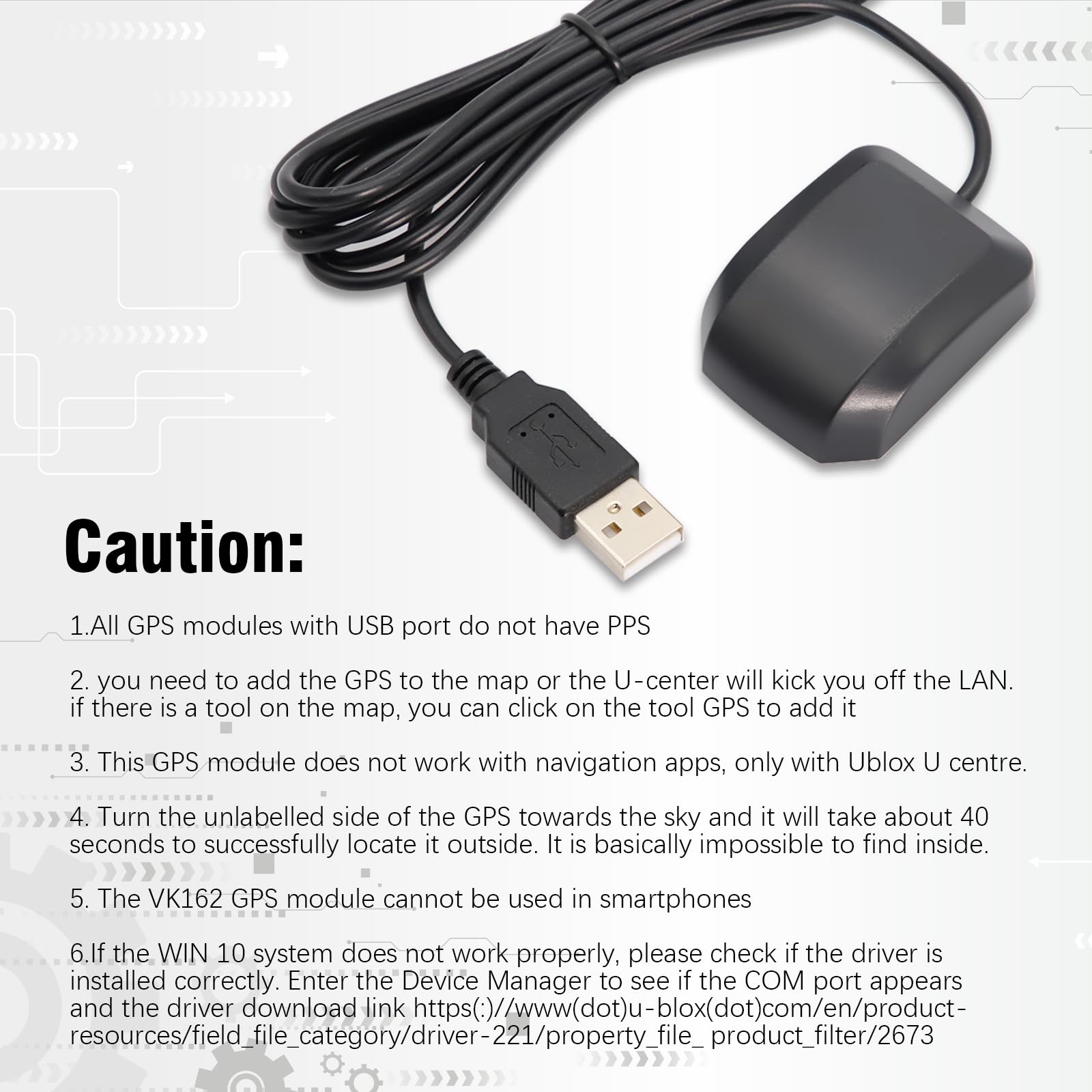 USB-GPS Modul Binghe VK-162 USB-GPS-Navigationsmodul PS Dongle Empfänger Externe Antenne Wasserdicht Staubabweisend kompatibel mit Arduino mit Linux mit GOO-g-le Earth
