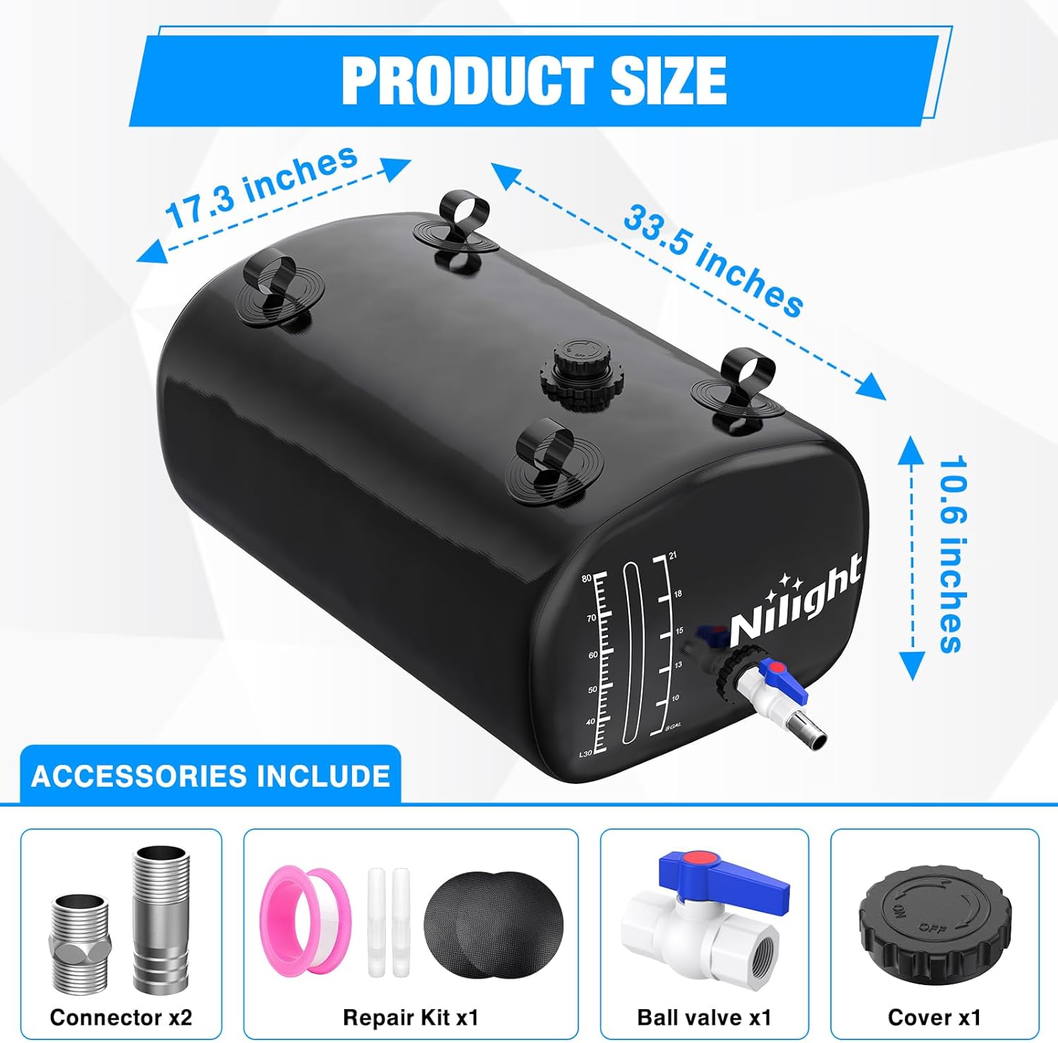 Nilight 30Gal/113L Water Storage Bladder RV Potable Water Bladder Tank 1000D PVC Foldable Collapsible Water Storage Containers for RV Truck Bed Camping Garden Irrigation Emergency Water Use Black