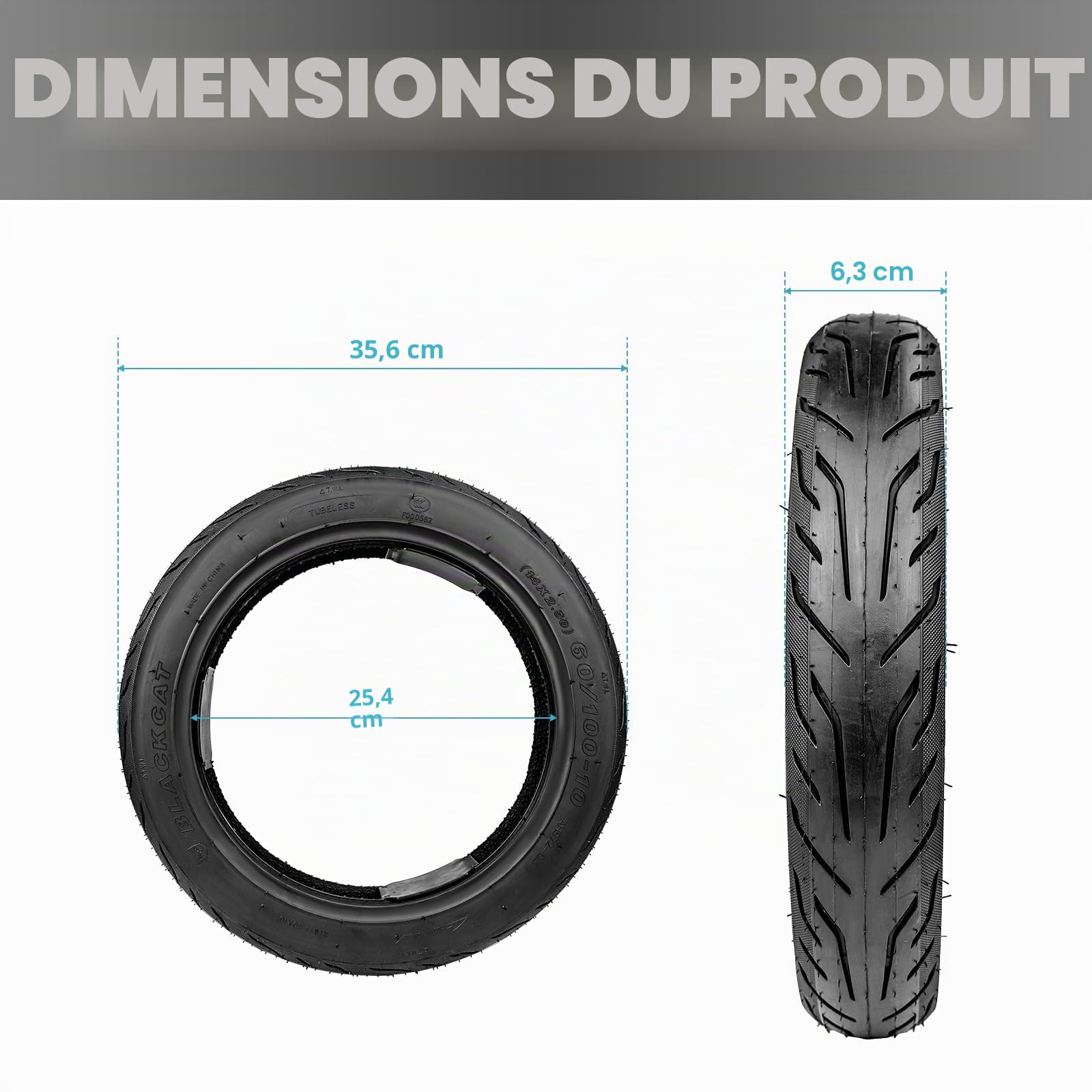 MEGHNA Pneu sans chambre à air Solid Tires (14 x 2,50) pour vélo électrique - Pneu auto-cicatrisant anti-crevaison 60/100-10, 36 PSI - Gaine robuste sans chambre à air