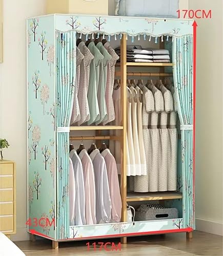 Vista 2 de Armoire Adults Bamboo Wardrobe Closet for Hanging Clothes Combination Armoire with Rail and Storage Hanging(143 * 43 * 170CM)