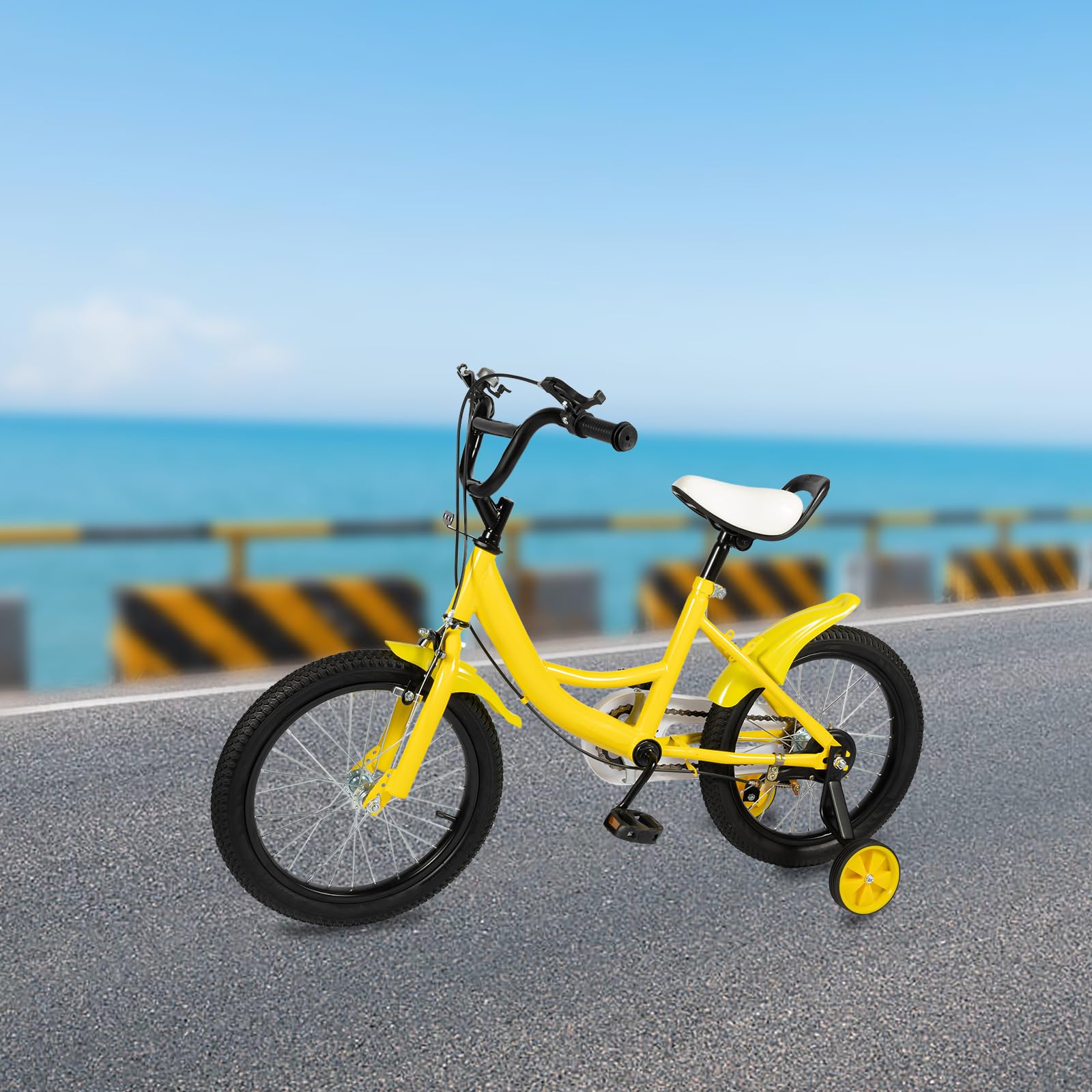 Vélo enfant 16 pouces roues stabilisatrices garçons filles 4-8 ans guidon selle réglables cadre acier carbone double freinage