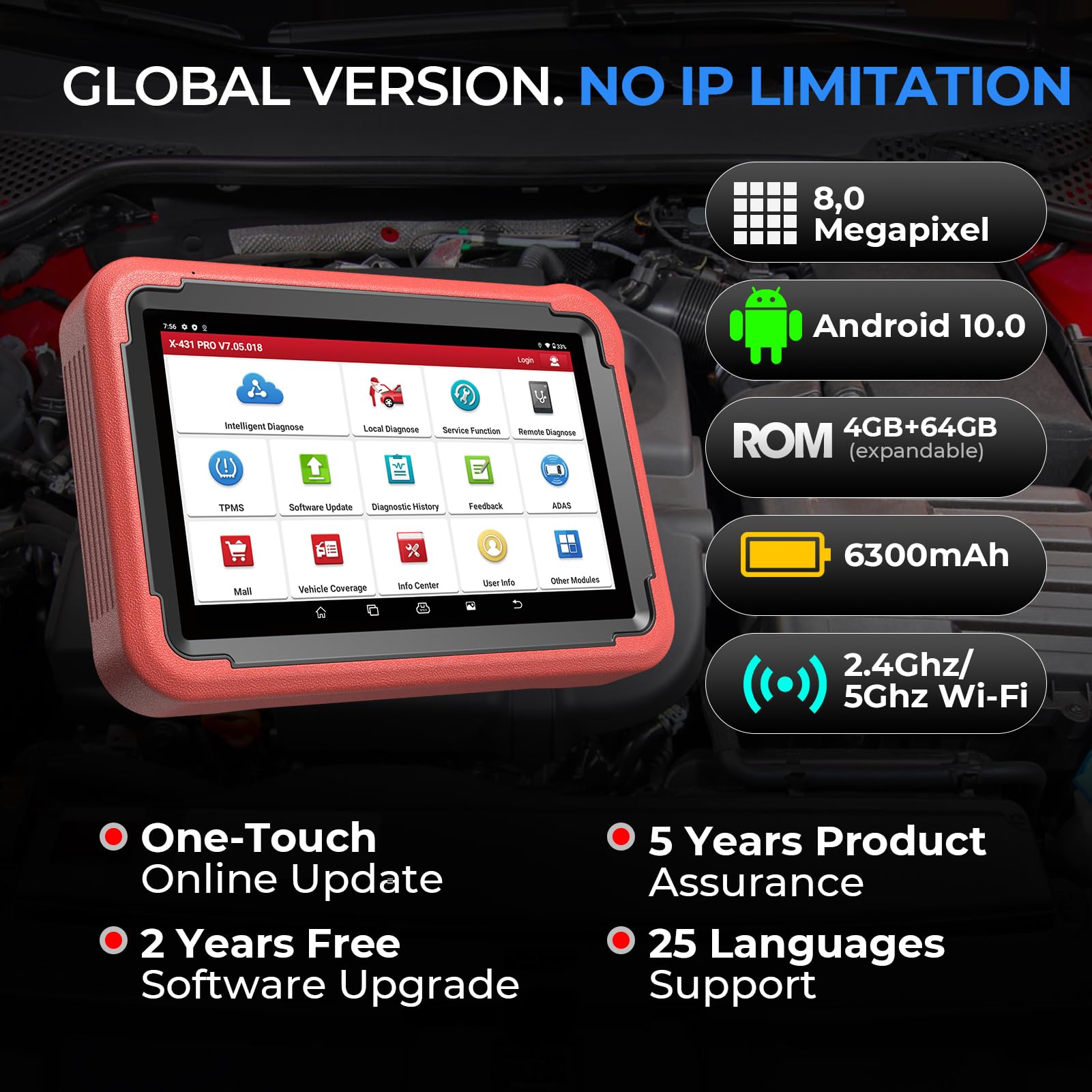 LAUNCH X431 PROS V5.0 OBD2 Diagnosegerät 2024 Aktualisierung, mit 37+ Sonderfunktionen, bidirektionale Steuerung, ECU Codierung, IMMO-Service, Personalisierung, Schlüsselprogrammierung