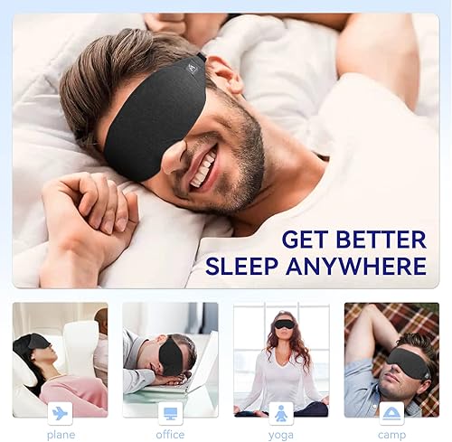 Miniatura 7 de Mavogel Máscara de sueño mejorada para hombres y mujeres, máscara de ojos de algodón de lujo con correa ajustable, bloqueo de luz, máscara de dormir