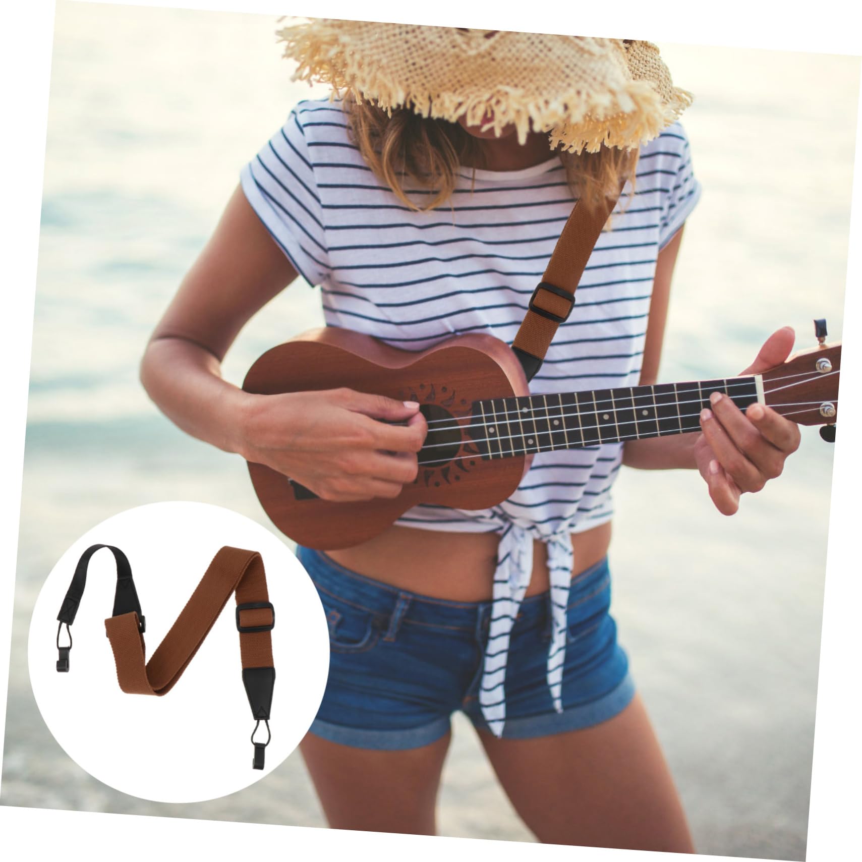 ibasenice 2stücke Verstellbarer Ukulele Gurt Aus Strapazierfähigem Atmungsaktivem Stoff Praktisches Zubehör Für Ukulele-spieler Ohne Bohren Kaffee