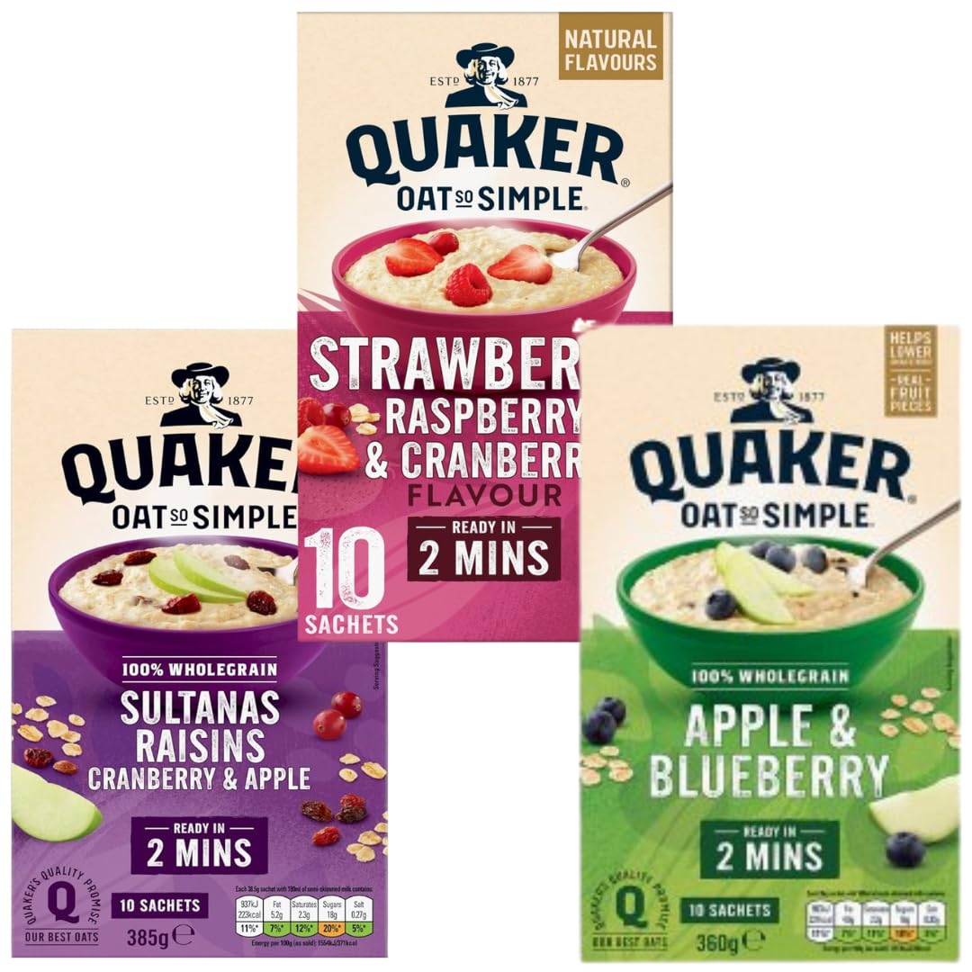 Porridge Bundle With Oat So Simple Apple & Blueberry 360g, Strawberry, Raspberry & Cranberry Porridge Sachets 339g and Sultanas & Raisins Sachets 385g (3 Pack)