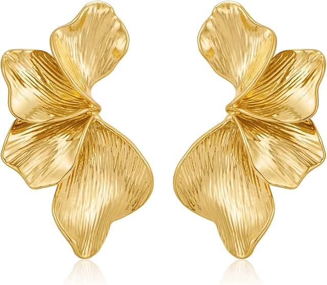 Chunky Gold Statement Earrings For Women Gold Plated Sectored Flower Lea...