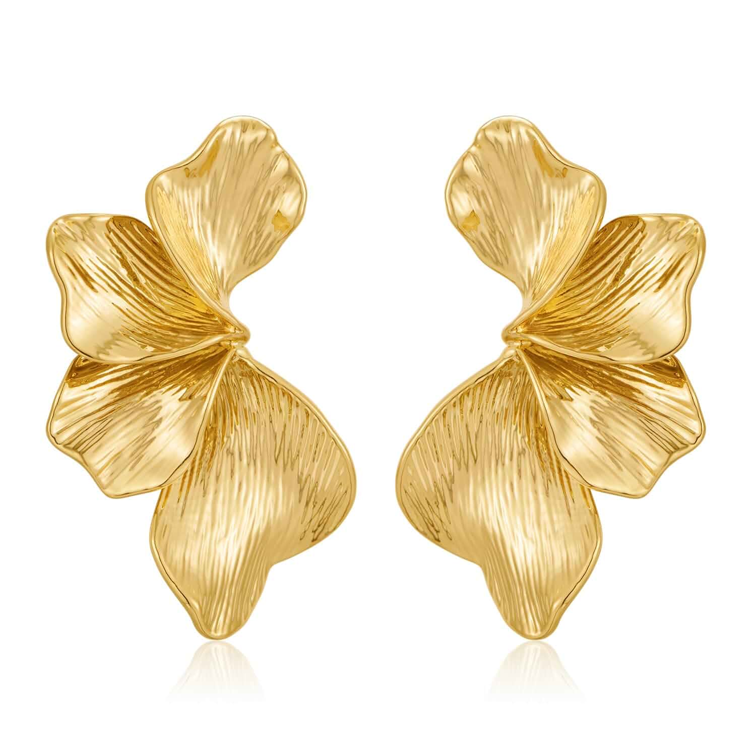 Chunky Gold Flower Statement Earrings For Women Gold Jewelry Gold Plated Sectored Flower Leaf Shell Angel Wing Earrings Trendy Boho Jewelry Large Stud Earrings Hypoallergenic Earrings