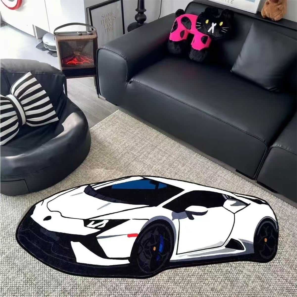 RUILBJM 3D Car Carpet - Bedroom Special Shaped Floor Mat, Cartoon Graffiti Rug, for Balcony Corridor Bathroom Entrance Door Mat, Home Decoration Sports Car Theme Floor Mat (White 2,40x60cm)