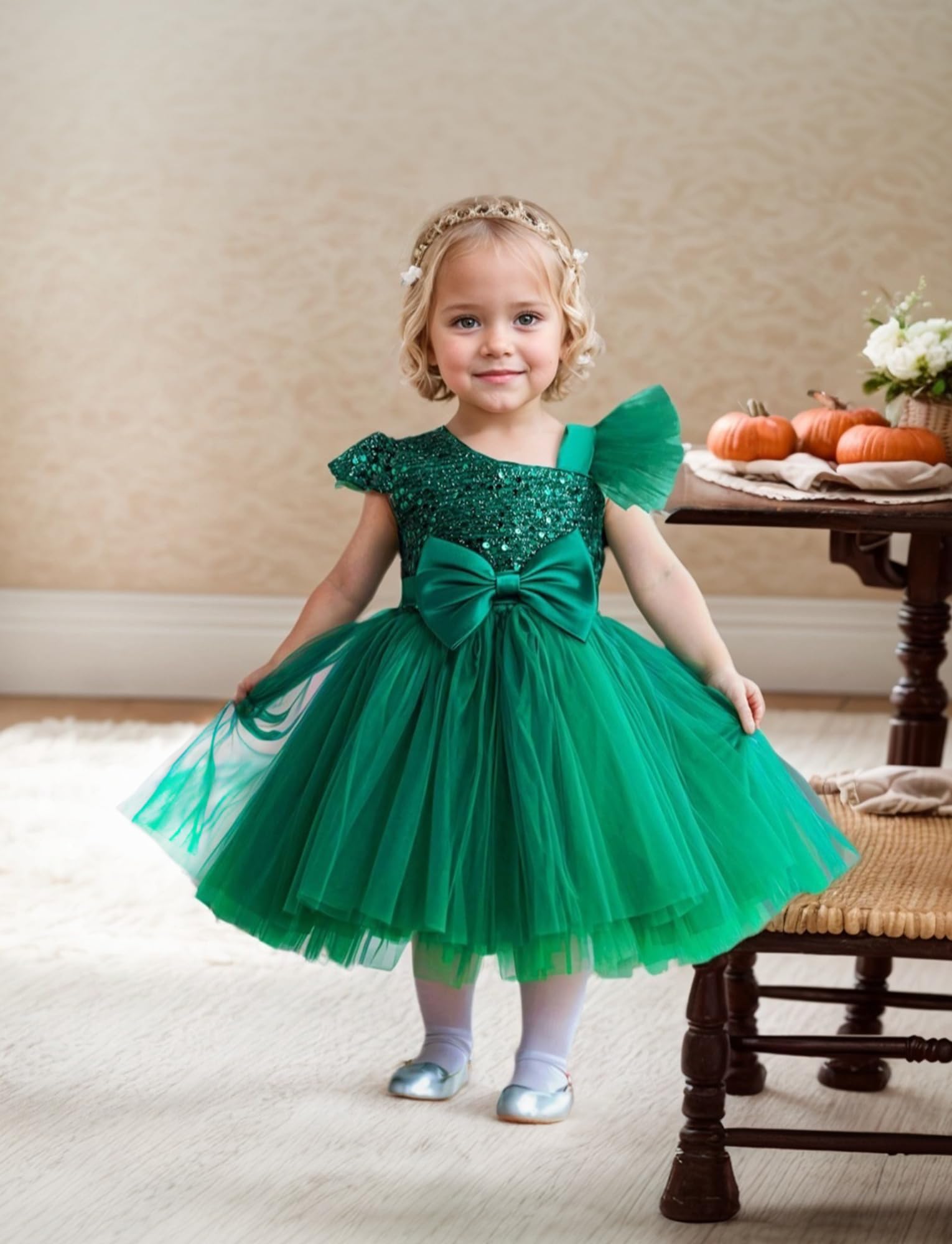 AIEOE Vestito Elegante da Bambina con Fiocco e Cerniera Principessa Abiti da Battesimo Bambine per 1-5 Anni.