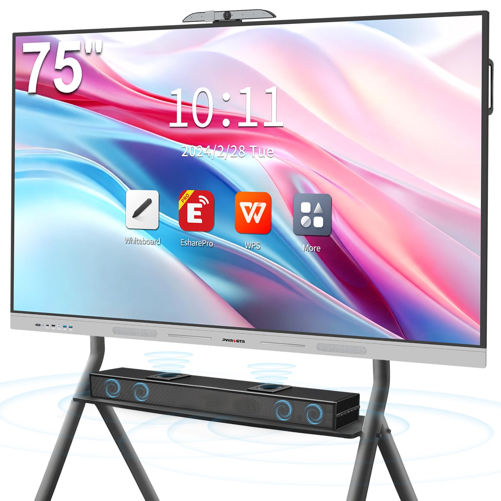75 inch 4K UHD Smart Board with 48MP AI-Tracking Camera, 100W Soundbar, Interactive Digital Whiteboard for Classroom Home Office, Android 14 8+128GB (Wall Mount Included)