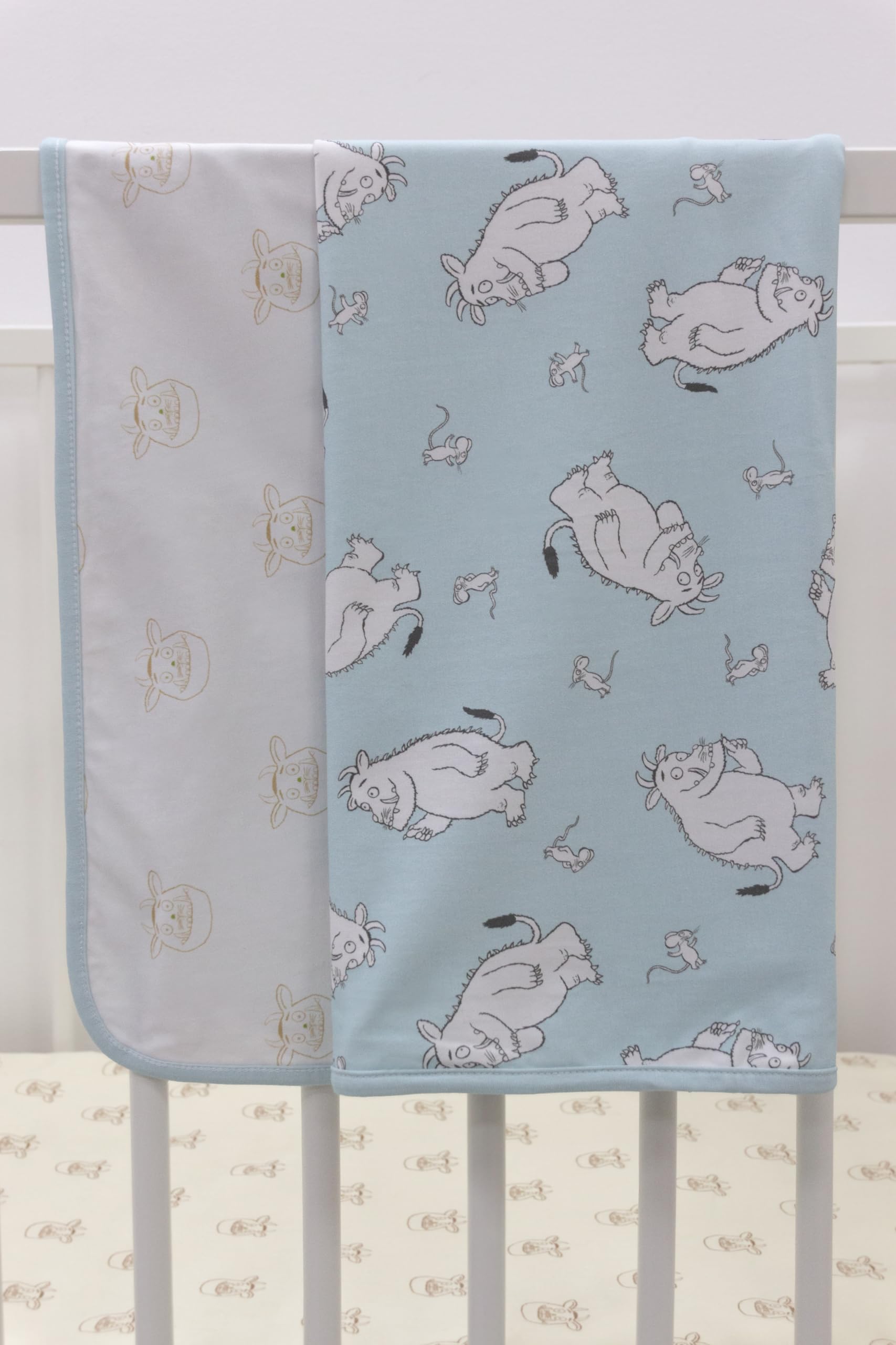Character World Official Gruffalo Baby Nursery Bed Jersey Blanket for Girls Boys Unisex Blue and White Reversible Receiving Blanket for Newborns - Image 4