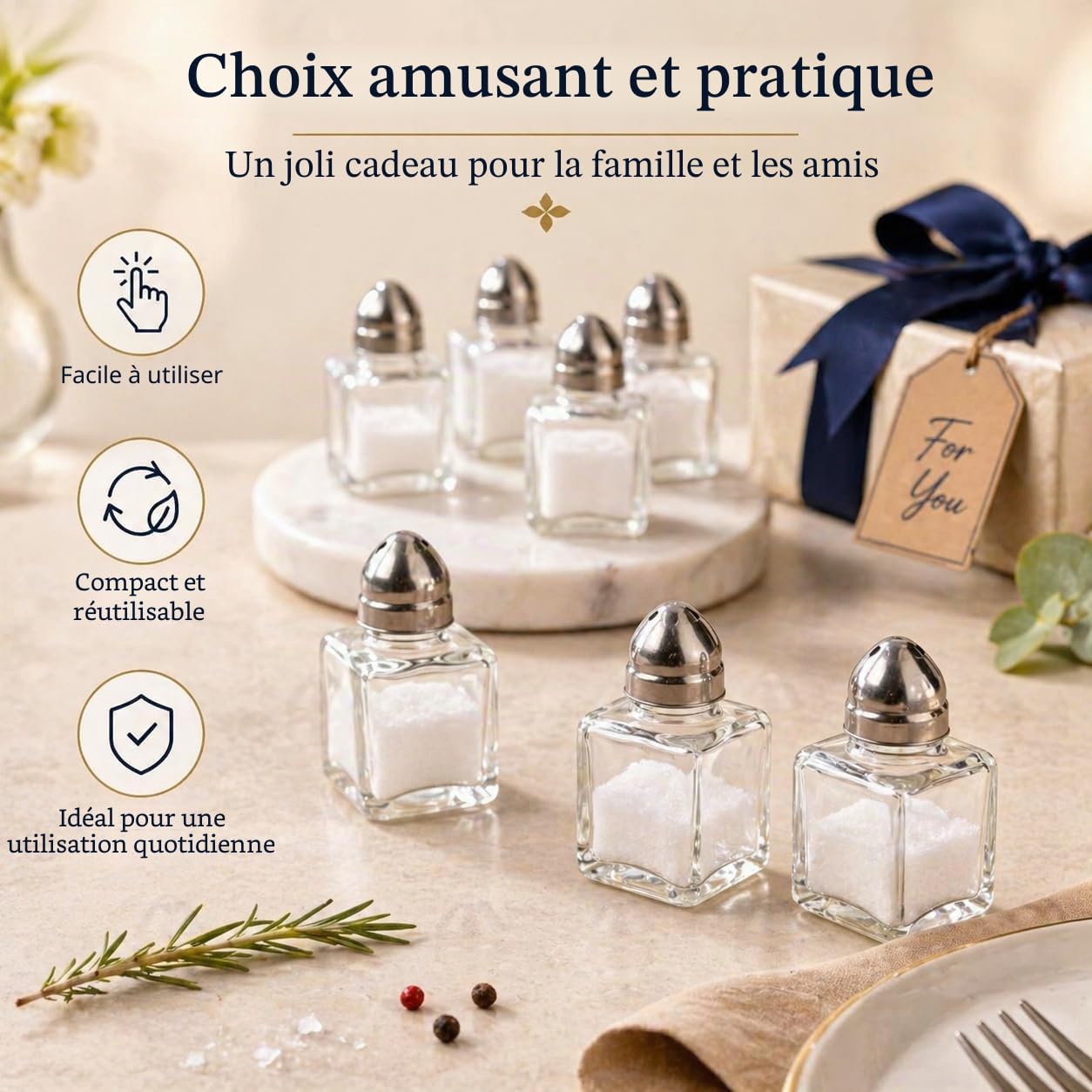 Lot de 30 mini salières et poivrières | Ensemble de moulins à poivre et sel portables | Salière et poivrière compactes pour voyage et utilisation à la maison