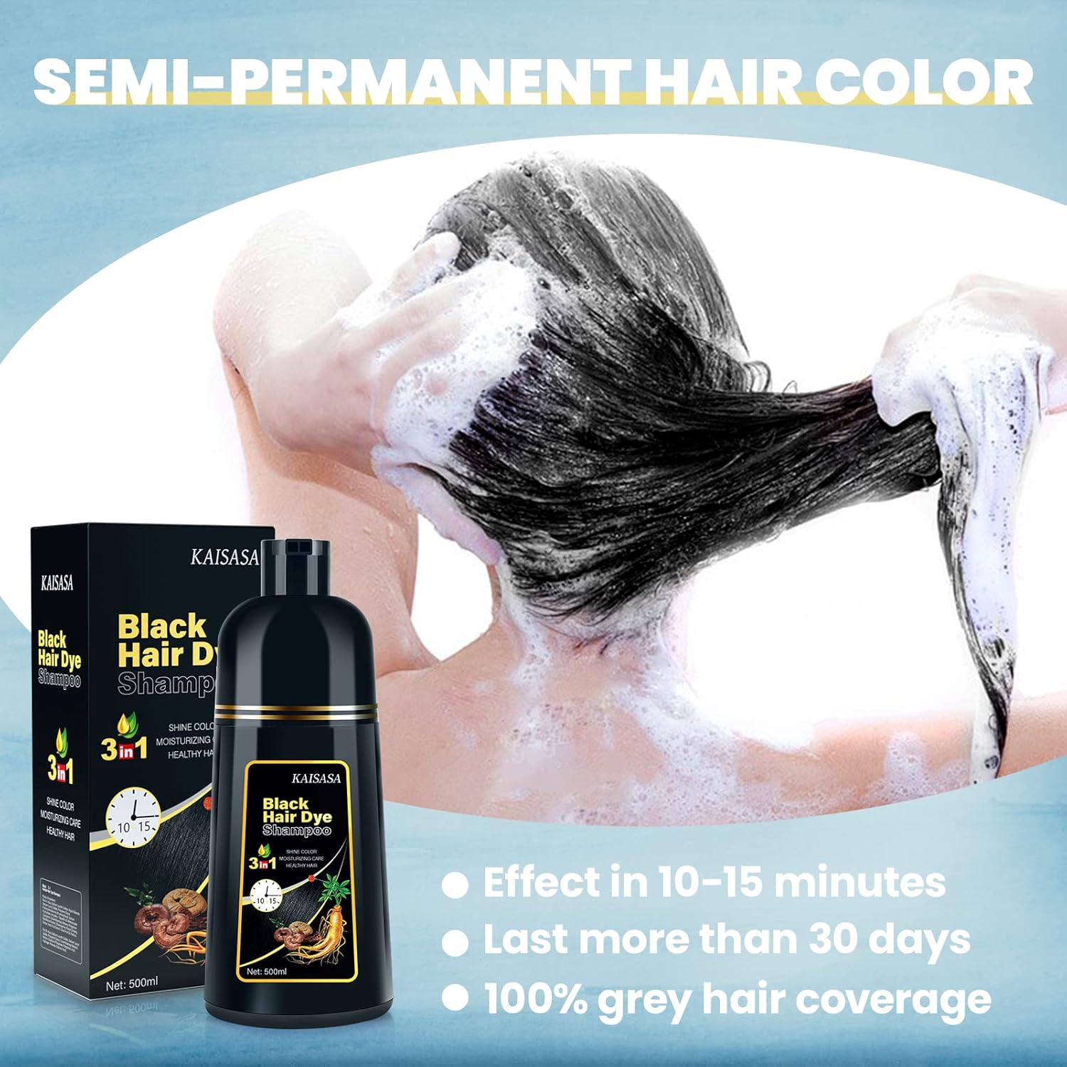 IIIMEIDU Hair Dye Shampoo for Gray Hair Coverage, 3 in 1 Natural Black Dye for Women Men, 500ml - Image 8