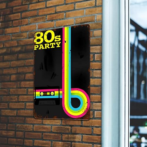 Miniatura 5 de Metal Tin Sign-retro poster 80s party flyer with cassette tape-Retro Home Kitchen Office Garden Wall Decor Tin Plaque8x12 Inch(20cmx30cm)