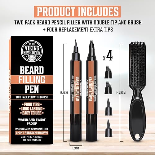 Miniatura 19 de Viking Revolution Bolígrafo de barba (paquete de 2) – Relleno de lápiz de barba negro para hombres Lapiz para Barba de Hombre – Relleno de barba