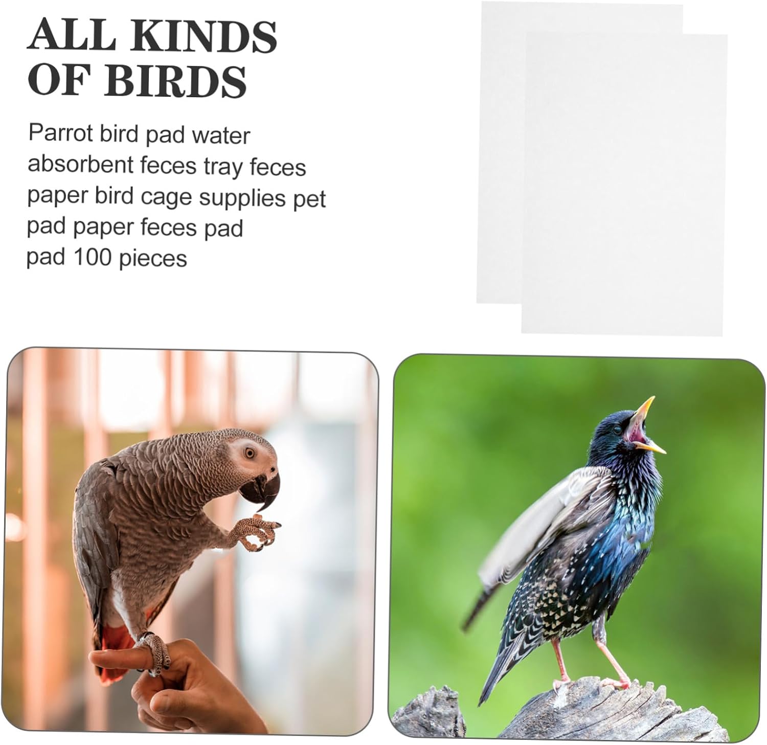 100Pcs Disposable Bird Cage Liner Paper Absorbent Parrot Cage Cushion Mats Non-Leak Bottom Tray for Clean and Pet Bird