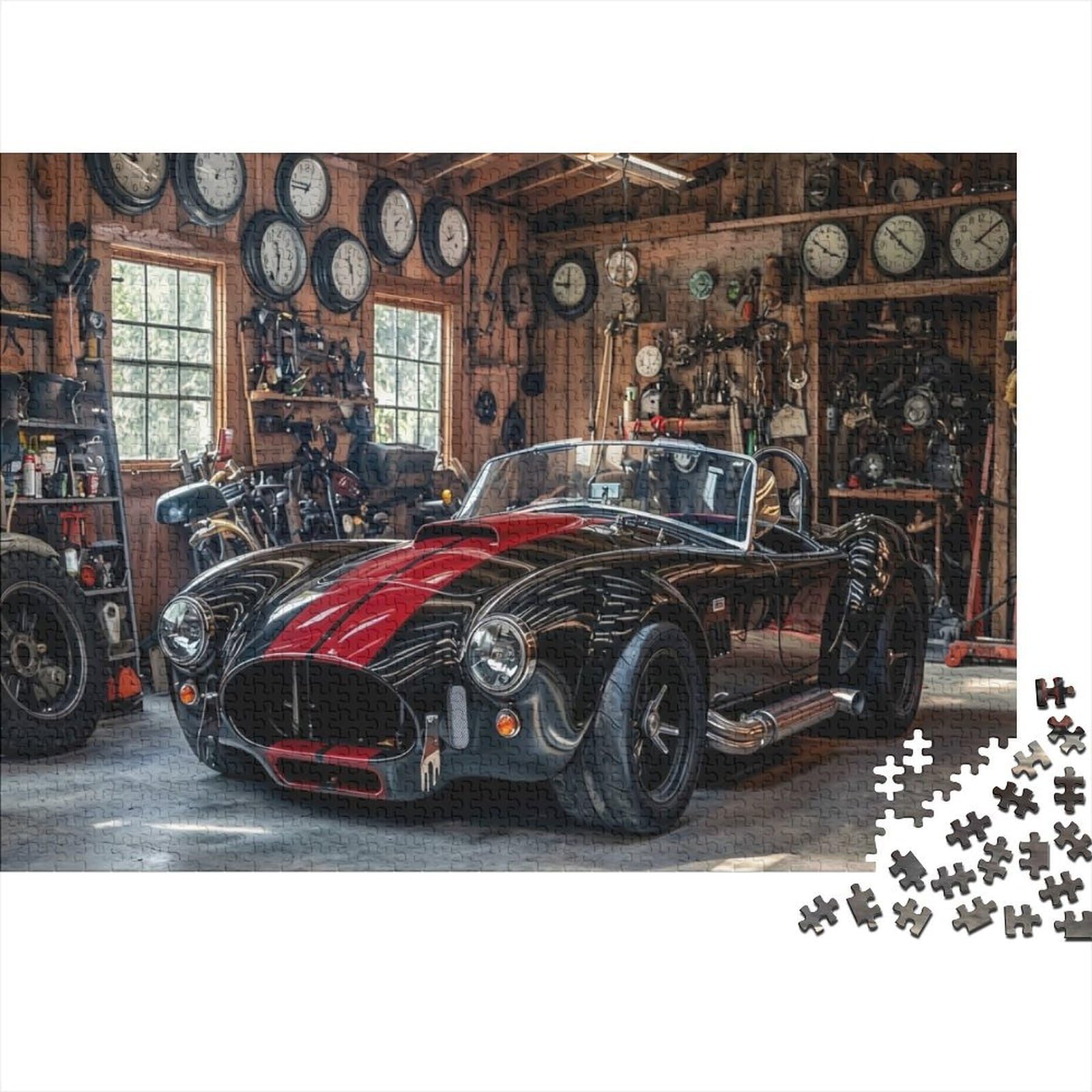 Classic Car Garage Detailed Recycled Puzzle Jigsaw Decorative Educational Garage Cobra Car for Adults And Kids Age 14+ 38x26cm/1000pcs