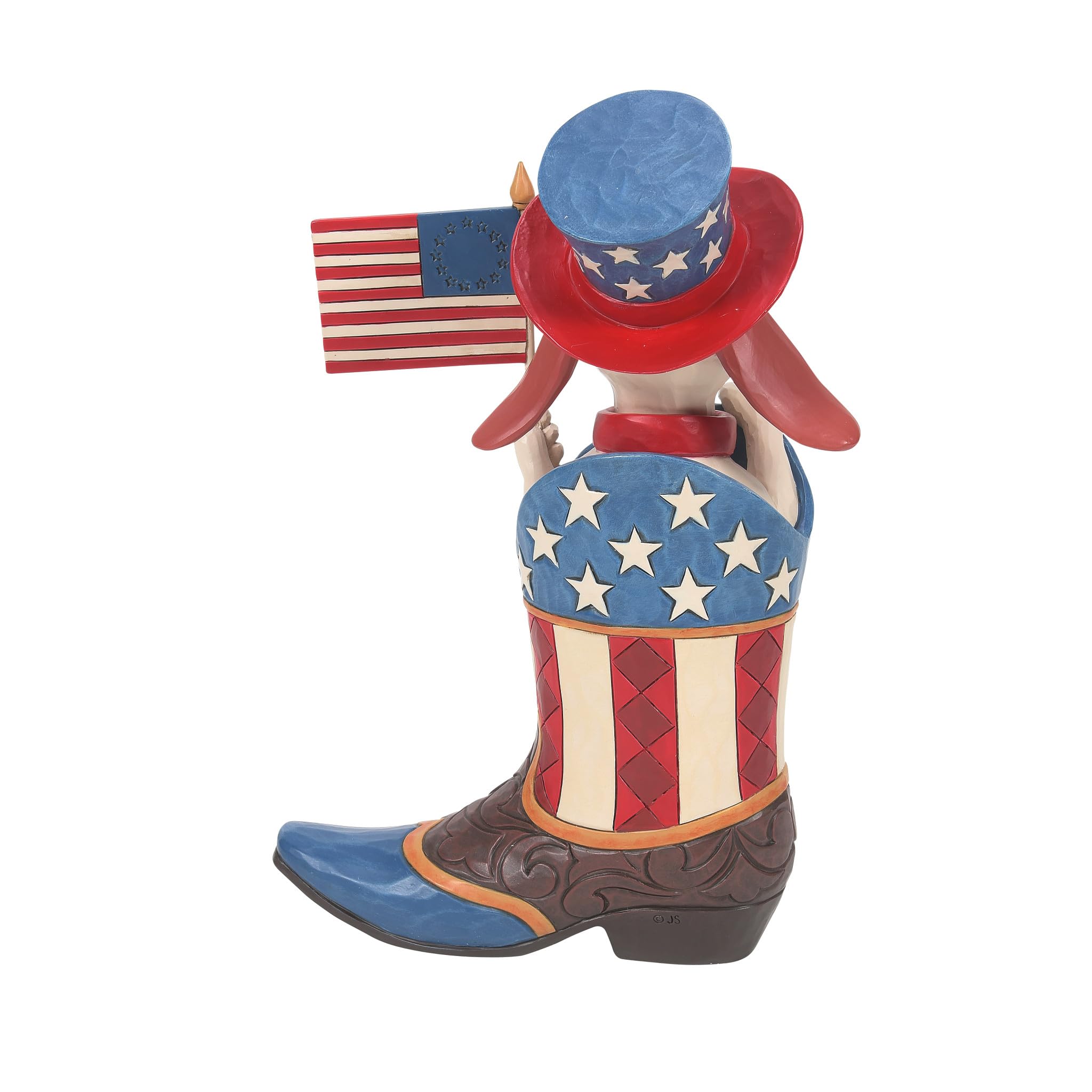 Enesco Jim Shore Heartwood Creek Patriotic Dog Holding Flag in a Cowby Boot Figurine, 22 cm, Çok Renkli