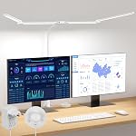 Desk Lamp with Clamp, Eye-Caring Desk Light with 50 Lighting Modes, Wide Double Head, Adjustable Architect Light Flexible Neck, Table lamp for Home Office, Computer, Craft(Includes Adapter)